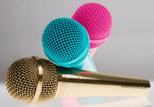 pink blue and plain microphone Kim Handysides Voice Over